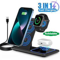 3-in-1 Wireless Charging Station – Foldable Pad for iPhone 15/14/13/12, Watch & AirPods