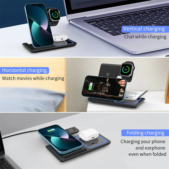 3-in-1 Wireless Charging Station – Foldable Pad for iPhone 15/14/13/12, Watch & AirPods