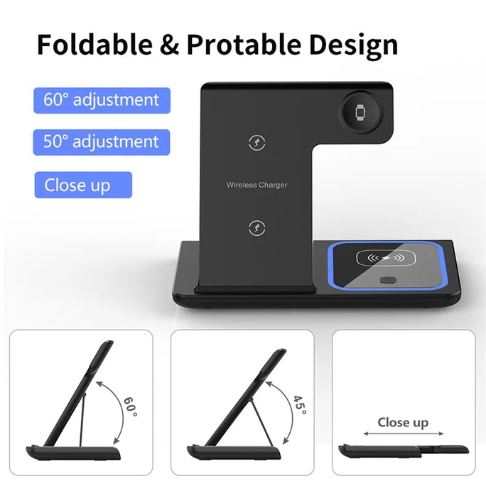 3-in-1 Wireless Charging Station – Foldable Pad for iPhone 15/14/13/12, Watch & AirPods